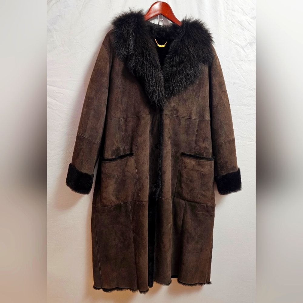 MARINA RINALDI Brown Shearling Coat Size 25 (US Size 16W or 1X)